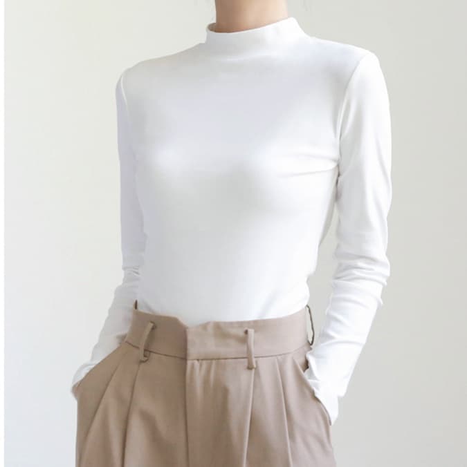 ロンT しなやか美シルエットハイネックロング丈