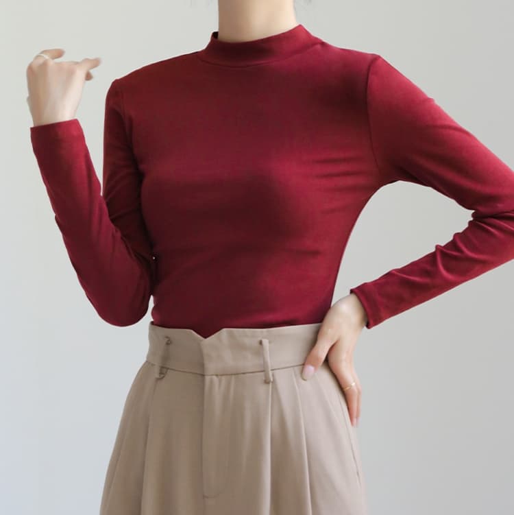 ロンT しなやか美シルエットハイネックロング丈