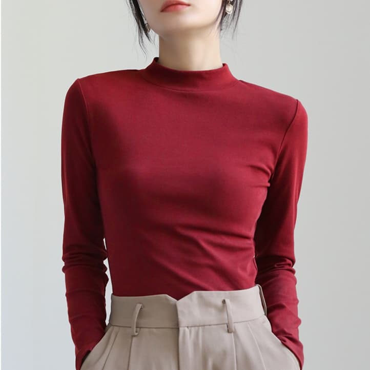 ロンT しなやか美シルエットハイネックロング丈