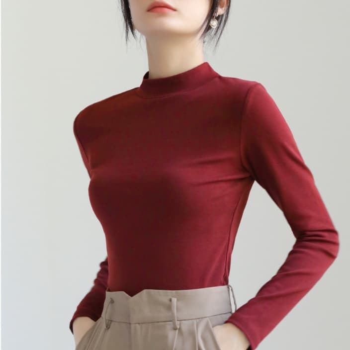 ロンT しなやか美シルエットハイネックロング丈