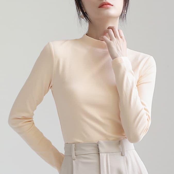 ロンT しなやか美シルエットハイネックロング丈