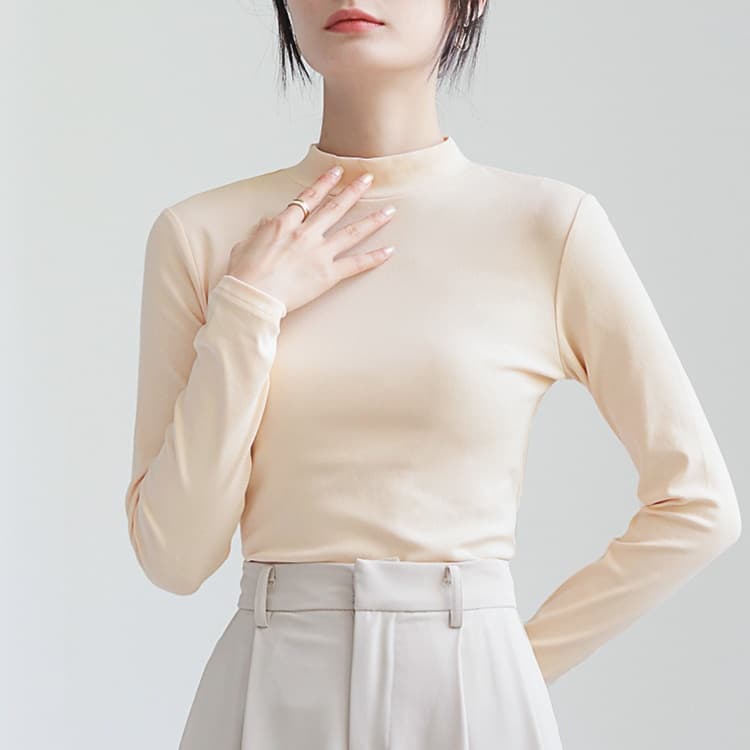 ロンT しなやか美シルエットハイネックロング丈