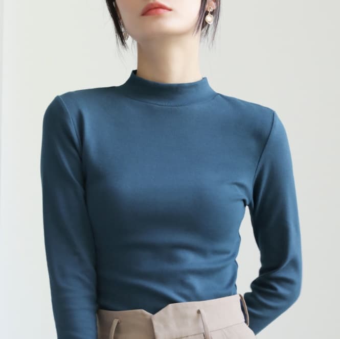 ロンT しなやか美シルエットハイネックロング丈