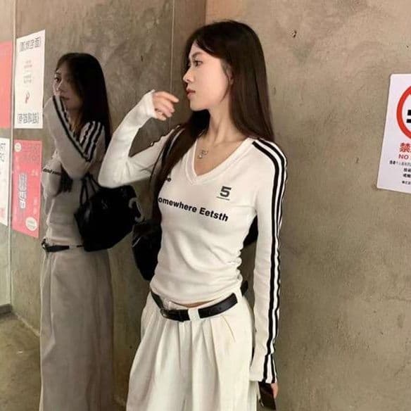 ロンT スポーティーVネックロングTシャツ