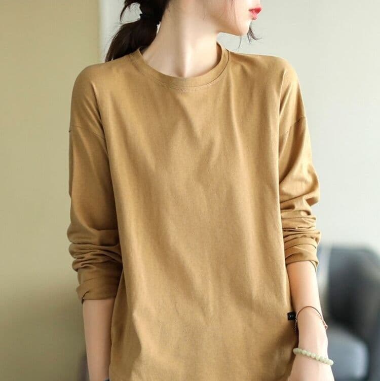 ロンT シンプル丸首ゆったりロンT