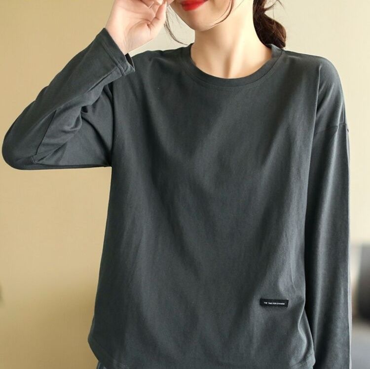 ロンT シンプル丸首ゆったりロンT