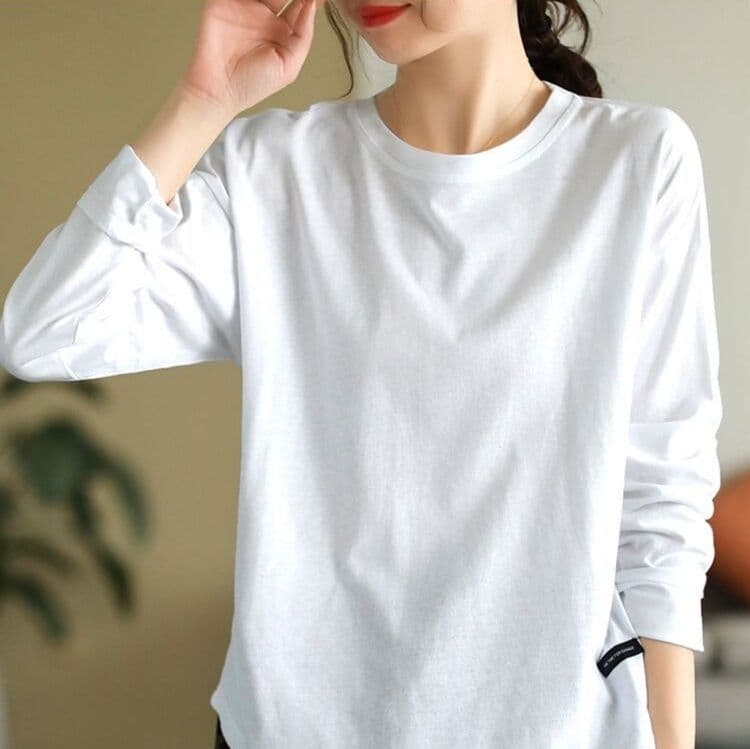 ロンT シンプル丸首ゆったりロンT