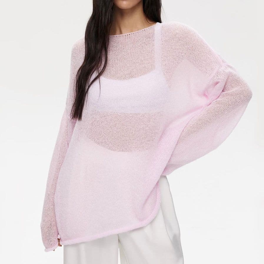 ロンT 透け感シルエット長袖ニット