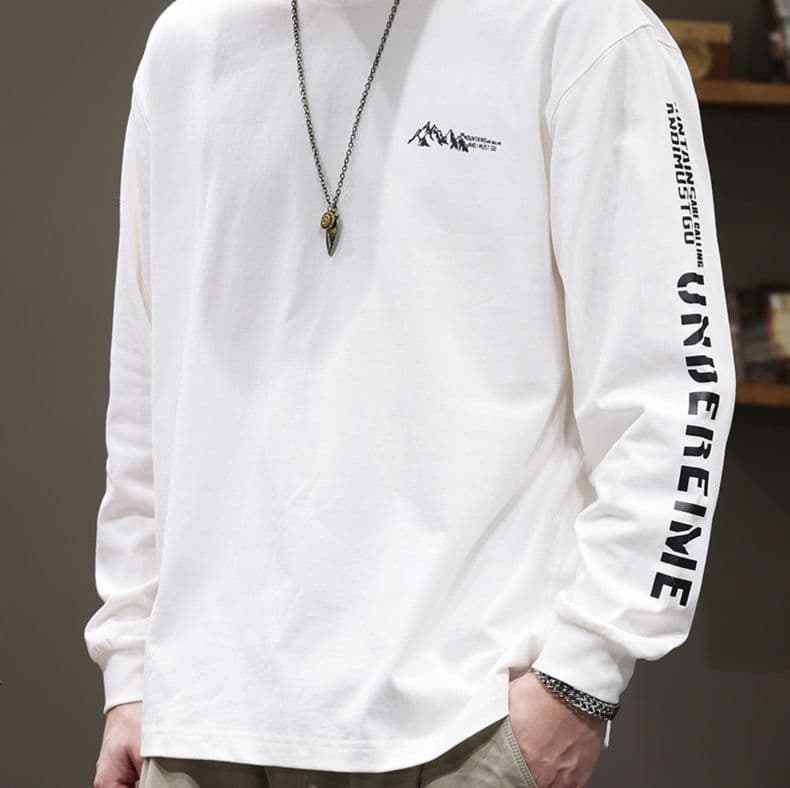 ロンT 山岳モチーフ 快適長袖カットソー