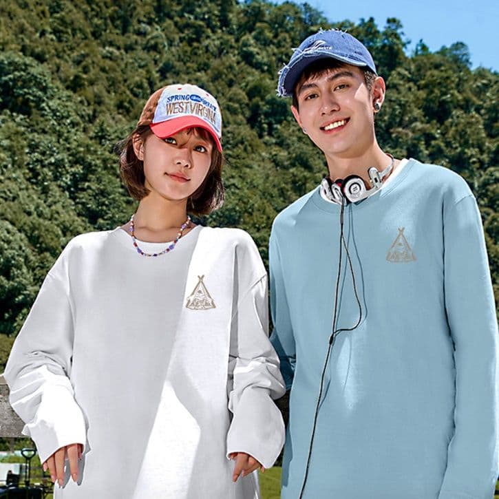 ロンT 三角刺繍ロゴ入り純綿長袖上着