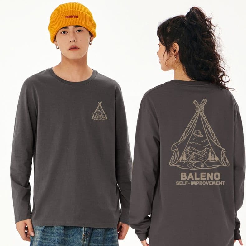 ロンT 三角刺繍ロゴ入り純綿長袖上着