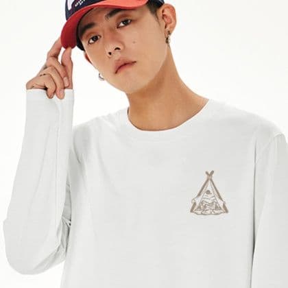 ロンT 三角刺繍ロゴ入り純綿長袖上着