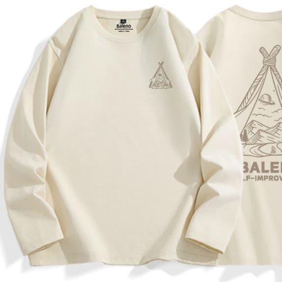 ロンT 三角刺繍ロゴ入り純綿長袖上着