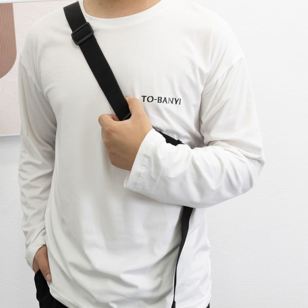 ロンT コットン長袖ロゴ入りメンズシャツ クルーネック