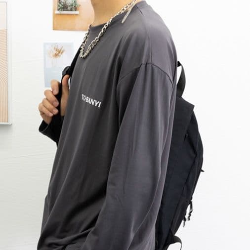 ロンT コットン長袖ロゴ入りメンズシャツ クルーネック