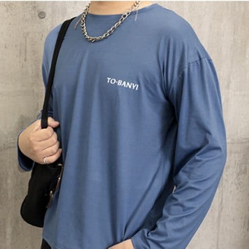 ロンT コットン長袖ロゴ入りメンズシャツ クルーネック