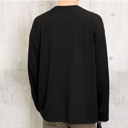 ロンT コットン長袖ロゴ入りメンズシャツ クルーネック