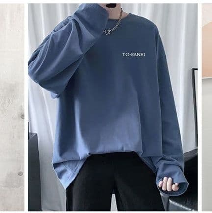 ロンT コットン長袖ロゴ入りメンズシャツ クルーネック