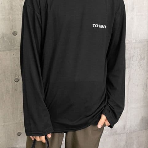 ロンT コットン長袖ロゴ入りメンズシャツ クルーネック
