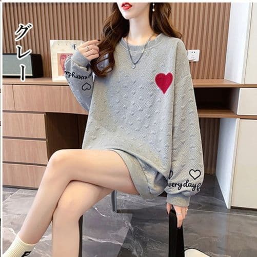 ロンT 厚手ハート刺繍トレーナー女性用韓国風長袖