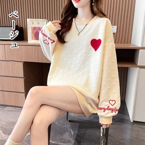 ロンT 厚手ハート刺繍トレーナー女性用韓国風長袖