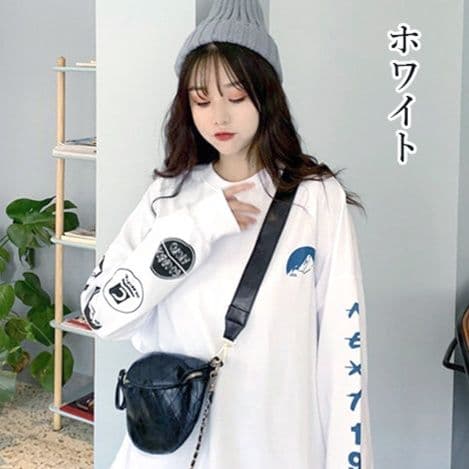 ロンT 薄手ロゴプリント韓国風ビッグシルエットトレーナー