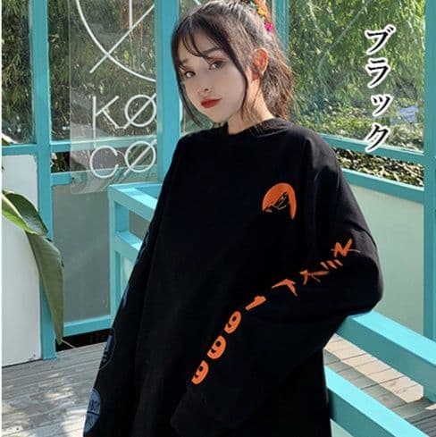 ロンT 薄手ロゴプリント韓国風ビッグシルエットトレーナー