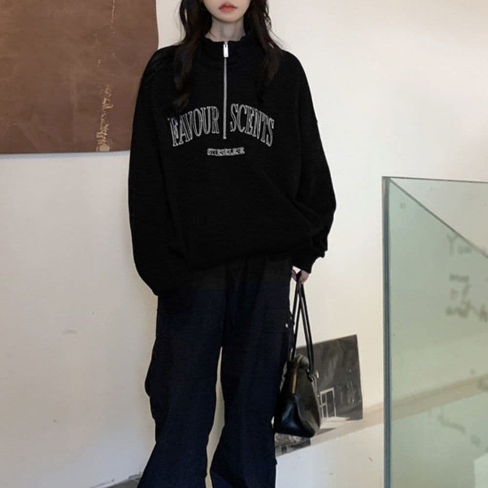 ロンT 薄手ロゴプリントスウェット春秋ゆったりポロ襟