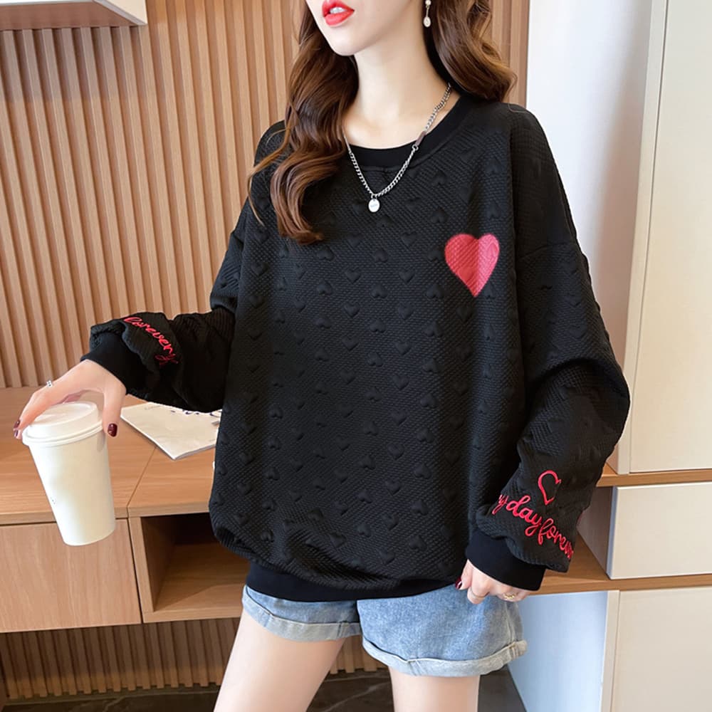 ロンT 厚手ハート刺繍トレーナー女性用韓国風長袖