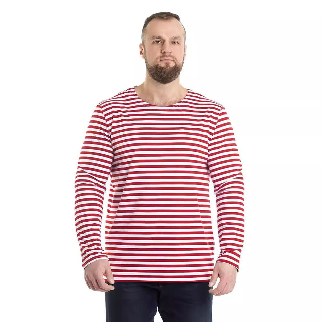 ロンT クルーネック等間隔ボーダー柄長袖Tシャツ