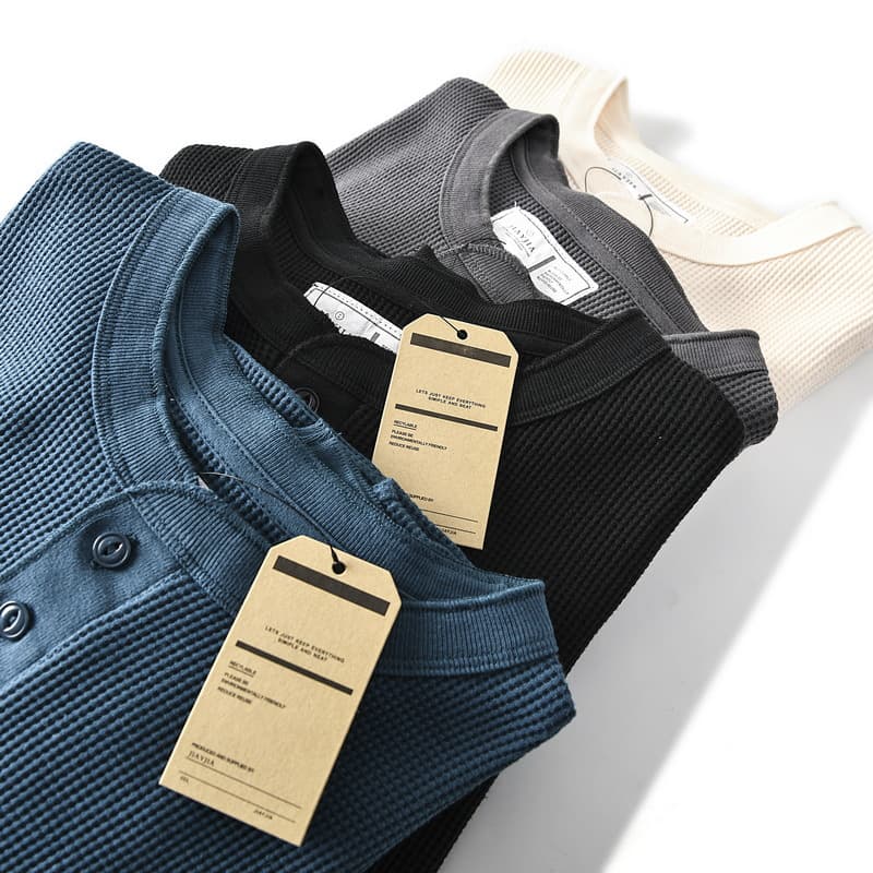 ロンT ワッフル編み ヘンリーネック 長袖