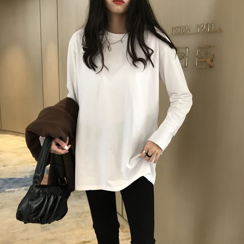 ロンT ゆったりシルエット コットン長袖 薄手カットソー