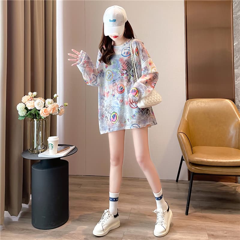 ロンT ポップ柄シースルー長袖カットソー