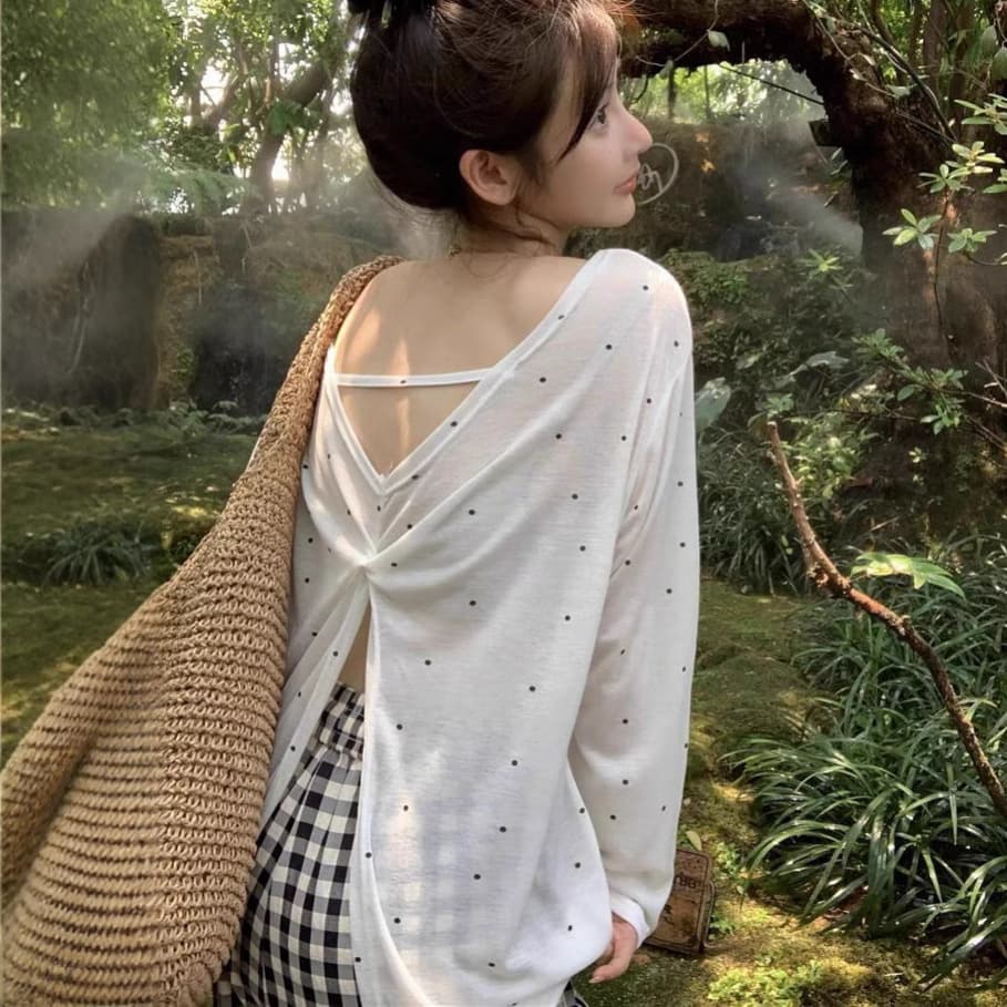 ロンT 小粒ドット柄 ゆったり長袖