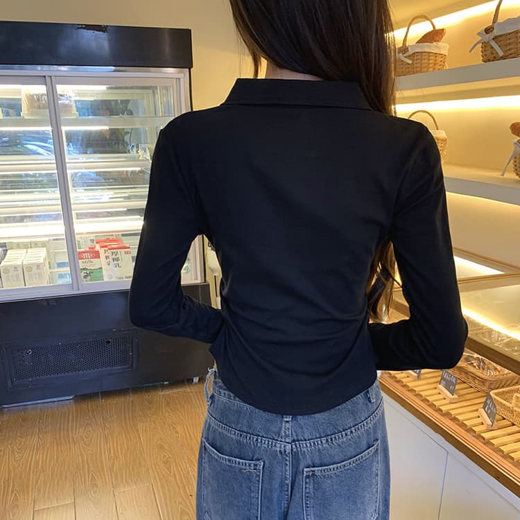 ロンT 襟付きスキッパーデザインロンT