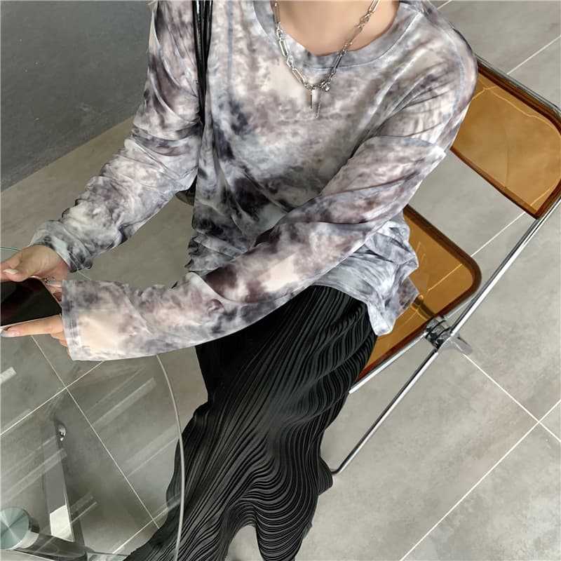 ロンT 水彩模様ゆったり長袖カットソー