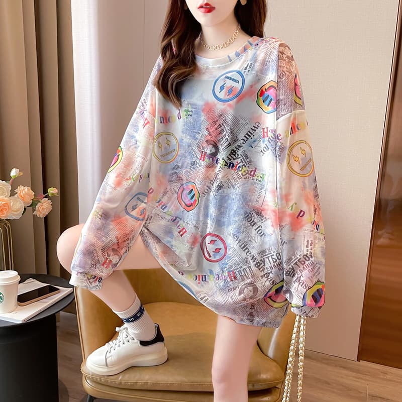 ロンT ポップ柄シースルー長袖カットソー