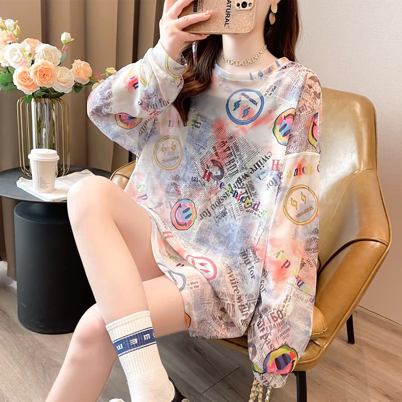 ロンT ポップ柄シースルー長袖カットソー