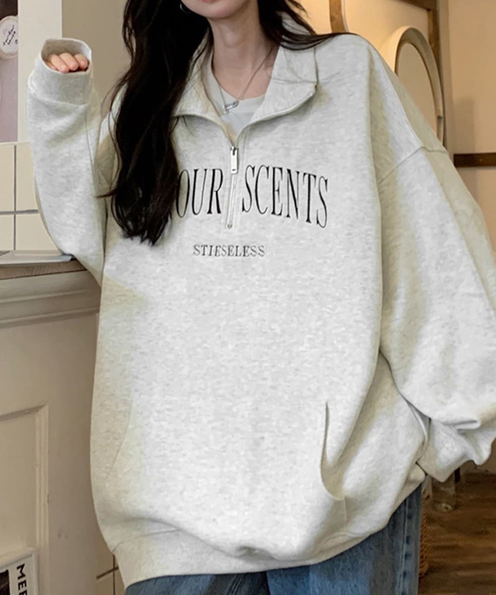 ロンT 薄手ロゴプリントスウェット春秋ゆったりポロ襟