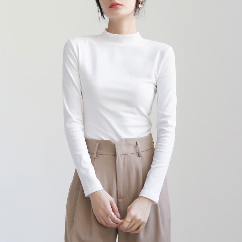 ロンT しなやか美シルエットハイネックロング丈