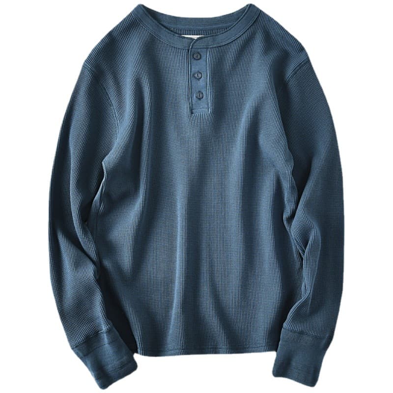 ロンT ワッフル編み ヘンリーネック 長袖