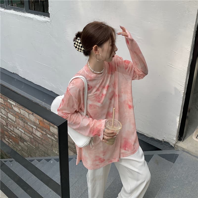 ロンT 水彩模様ゆったり長袖カットソー