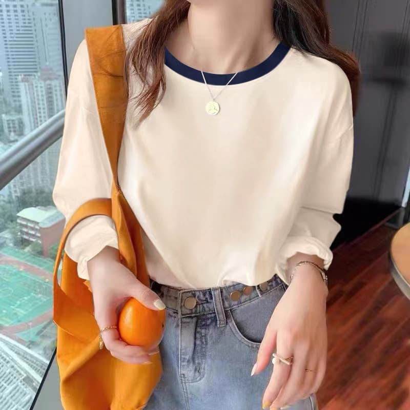 ロンT 配色切替クルーネックロングカットソー