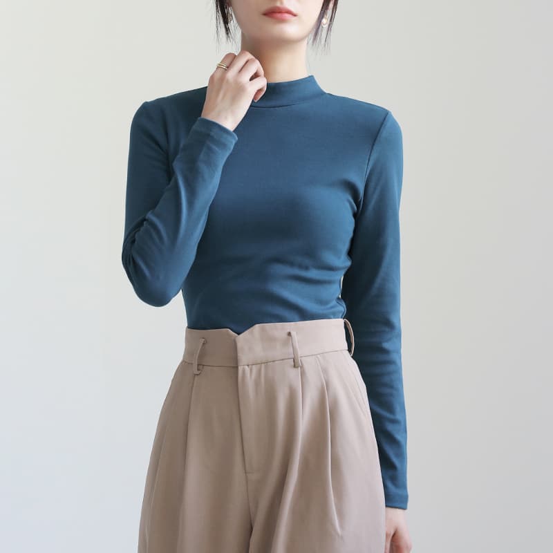 ロンT しなやか美シルエットハイネックロング丈