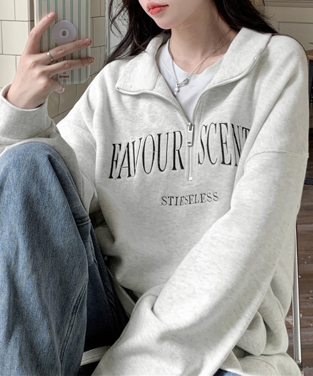 ロンT 薄手ロゴプリントスウェット春秋ゆったりポロ襟