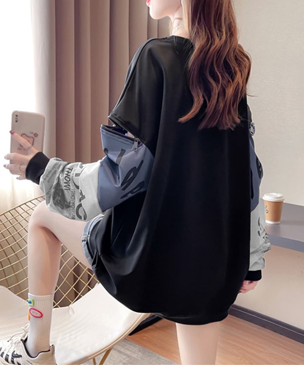 ロンT 薄手ロゴ入り長袖トレーナー レディース おしゃれトップス