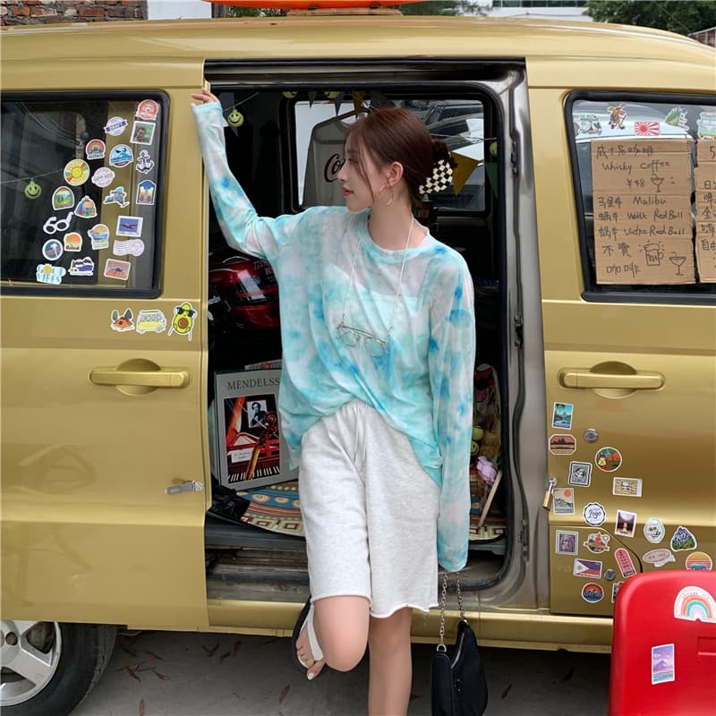 ロンT 水彩模様ゆったり長袖カットソー