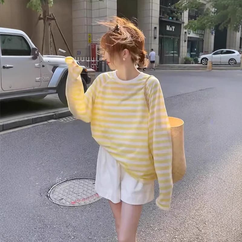 ロンT 爽やか横縞プルオーバー長袖