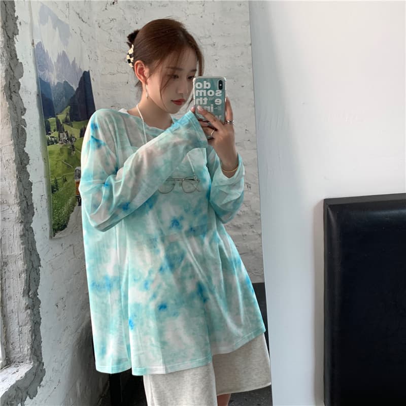 ロンT 水彩模様ゆったり長袖カットソー