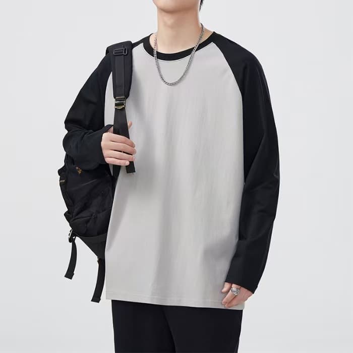 ロンT シンプル切替デザイン ゆったりロンＴ